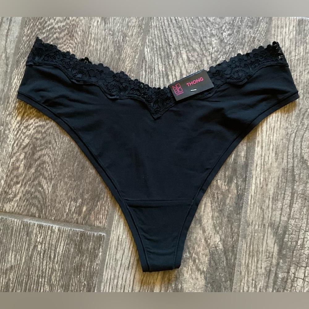 New Nobo, No Boundaries lace trim thong panties size XL Black